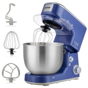 CUSIMAX 5-Quart Stainless Metal Bowl Stand Mixer, Tilt-Head Electrical Kitchen Mixer with Dough Hook, Mixing Beater, Whisk, and Splash Guard in Blue