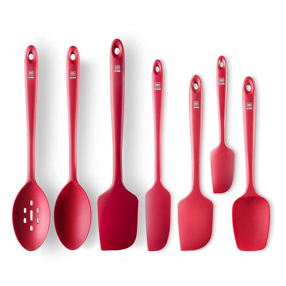 DI ORO Seamless Collection 7-Piece Silicone Utensil Set – Warmth-Resistant Rubber Cooking and Baking Instruments as much as 600°F – Meals Grade, BPA-Free, and LFGB Licensed Silicone – 5