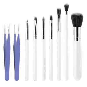 Set of 9 Meals Paint Brushes for Cake and Cookie Adorning – Consists of Straight and Curved Pastry Brushes, Pasta Tweezers for Chocolate, Sugar, and Fondant (White)