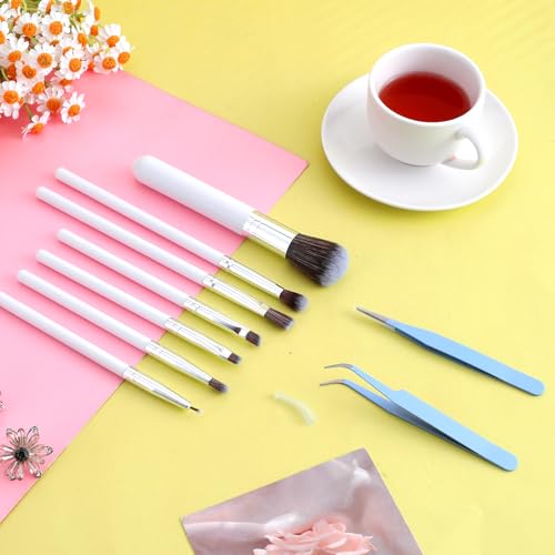 Set of 9 Meals Paint Brushes for Cake and Cookie Adorning - Consists of Straight and Curved Pastry Brushes, Pasta Tweezers for Chocolate, Sugar, and Fondant (White)