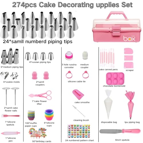 Tingjia 274-Piece Cake Adorning Provides Package: Full Baking Equipment with Storage Case - Consists of Piping Luggage and Icing Suggestions - Very best for Cupcake, Cookie, and Fondant...