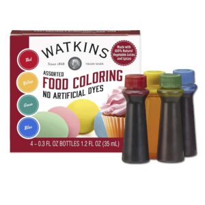 Watkins Assorted Meals Coloring Set – 4 Rely: Contains 1 Every of Purple, Yellow, Inexperienced, and Blue (0.3 oz Bottles)